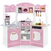 Kids Corner Wooden Play Kitchen with Coffee Machine Slide Microwave-Pink