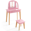 Kids Dressing Table and Stool Set Tri-Folding Mirror and Drawer -Pink