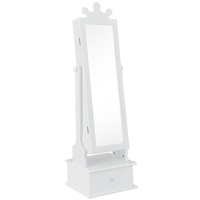 Kids Jewelry Cabinet Armoire with Full Length Mirror and 3 Storage Drawers-White