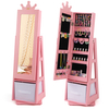 Kids Jewelry Cabinet Standing Jewelry Organizer with Full-Length Mirror-Pink