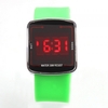 Touch Screen Square Surface Digital Display Red LED Light Silicone Band Iron Case Wrist Watch Light Green