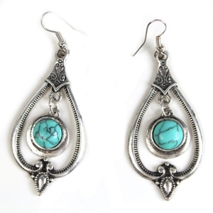 Turquoise Water Drop Earrings with Small Round Stone