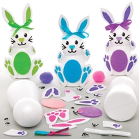 Build a Bunny Kits (Pack of 4) Easter Crafts For Kids,  4 Assorted Colours,  16cm Tall,  PomPoms,  Ribbon & Foam Pieces Included