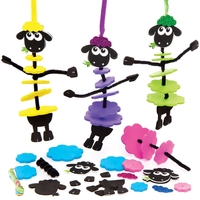 Fluffy Sheep Stacking Kits (Pack of 6) Art Craft Kits 6 assorted colours - Blue,  Pink,  Yellow,  Green,  Purple & Orange