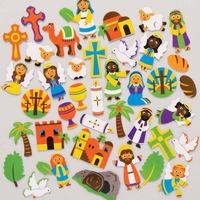 Holy Week Themed Stickers (Pack of 200) Easter Craft Supplies,  50 Assorted Designs,  Foam Stickers,  15mm-60mm Size