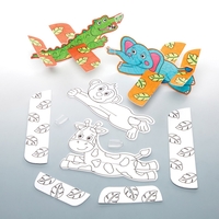 Jungle Animal Colour In Gliders - 8 Paper Covered Toy Gliders. Butterfly Foam Gliders. Size 19cm.