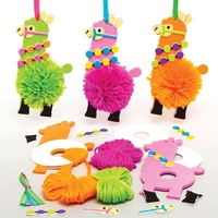 Lovely Llama Pom Pom Kits (Pack of 3) Art Craft Kits 3 assorted wool colours - Pink,  Green & Orange