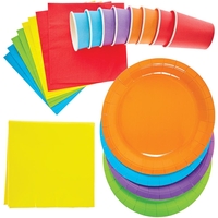 Rainbow Colours Party Tableware Pack (Each pack) Table Cover,  Cups,  Plates & Napkins Included,  Party Supplies