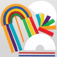 Rainbow Wand Kits (Pack of 8) Craft Kits For Kids 6 coloured paper streamers - Red,  Orange,  Yellow,  Green,  Blue & Purple