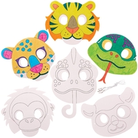 Rainforest Animal Card Colour-in Masks (Pack of 10) Decoration Craft Kits,  10 Designs - Tiger,  Gorilla,  Snake & More