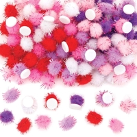 Red,  Pinks & Purple Self-Adhesive Glitter Pom Poms (Pack of 150) Craft Embellishments 6 assorted colours - Red,  Pink,  Light Pink,  Purple,  Light Purple,  White