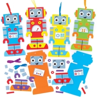 Robot Bookmark Kits (Pack of 5) Decoration Craft Kits 5 assorted colours - Red,  Orange,  Blue,  Yellow & Green