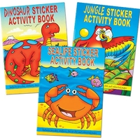 Sticker Books - 6 sticker activity books. Sealife,  animal & dinosaur themes. Includes stickers,  colouring,  dot-to-dots. Size 145mm x 105mm.