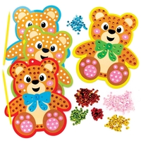 Teddy Bear Sequin Craft Kits (Pack of 4) Craft Kits For Kids 6 sequin colours - Brown,  Pink,  Red,  Blue,  Green & Yellow