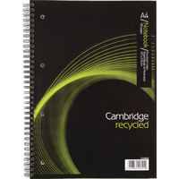 *Cambridge Recycled A4 Wirebound Notebook 4 Hole Punched Feint Ruled 100 Pages