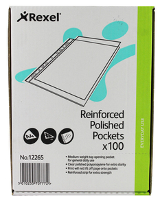 Rexel Copyking Clear Reinforced Pockets A4 100 Pack
